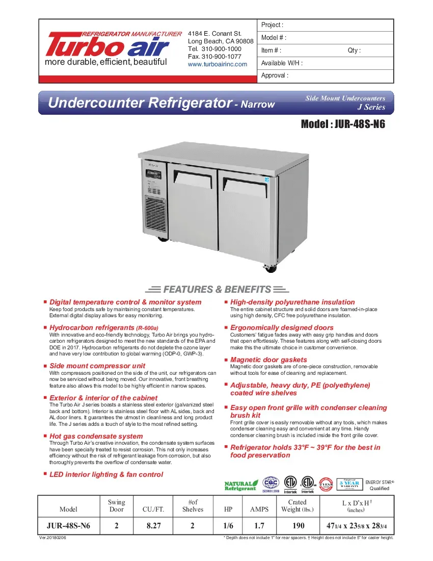 turbo-air-jur-48s-n6-refrigerator-undercounter-reach-in-specsheet-260226nfo597.pdf
