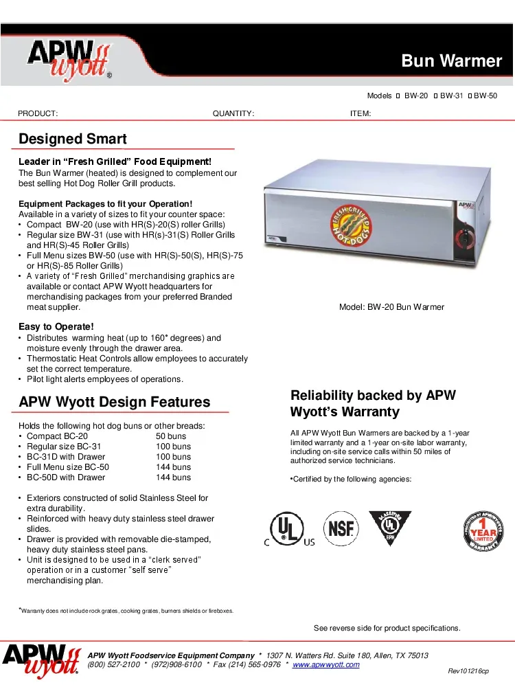 apw-wyott-bw-20-hot-dog-bun-roll-warmer-specsheet-260226bn62e7.pdf