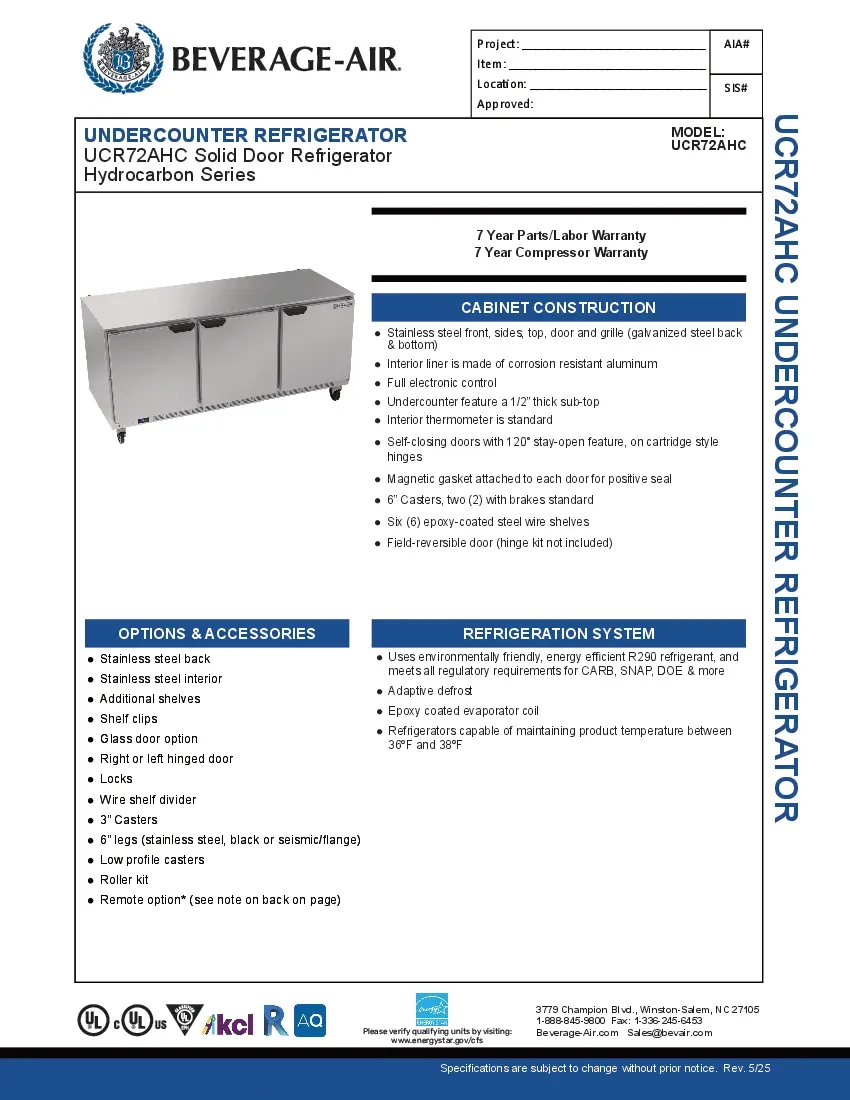 beverage-air-ucr72ahc-refrigerator-undercounter-reach-in-specsheet-260226l2pfg3.pdf