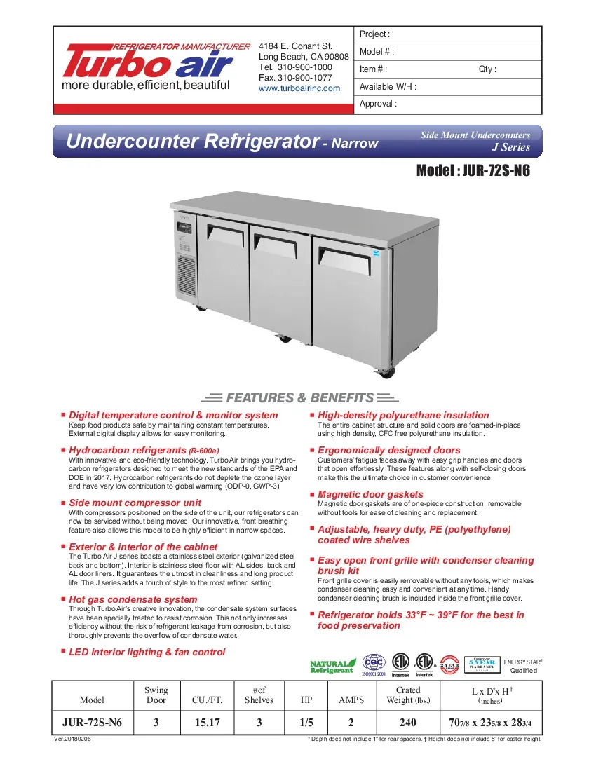 turbo-air-jur-72s-n6-refrigerator-undercounter-reach-in-specsheet-2602264gr9m2.pdf