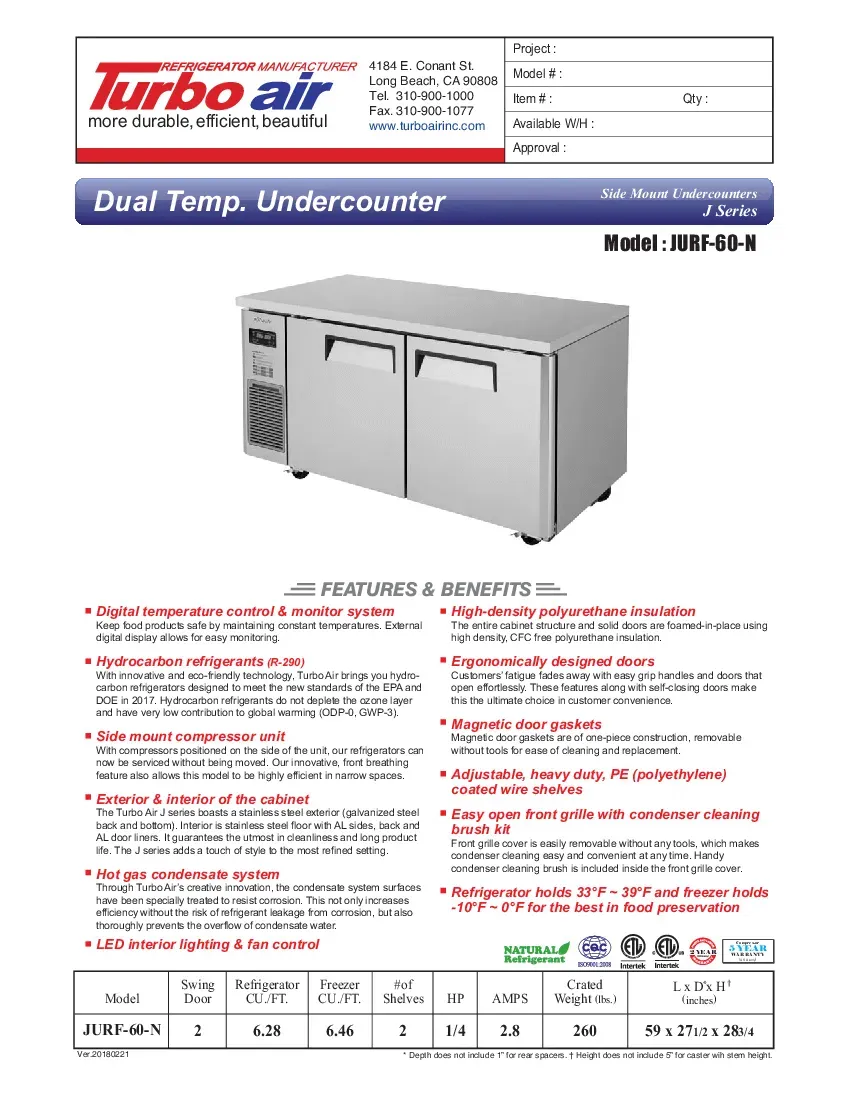 turbo-air-jurf-60-n-refrigerator-freezer-undercounter-reach-in-specsheet-26022675xnnl.pdf
