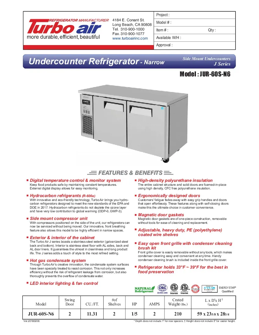 turbo-air-jur-60s-n6-refrigerator-undercounter-reach-in-specsheet-260226tgxaun.pdf