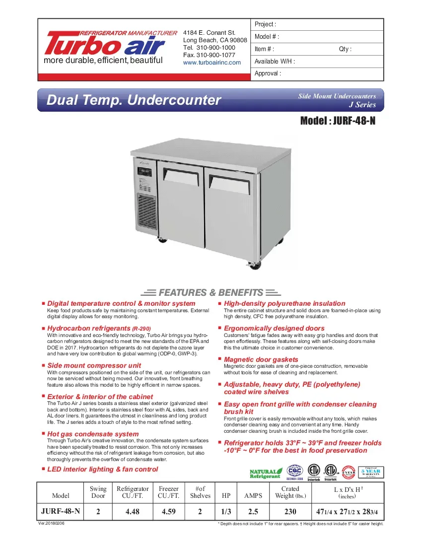 turbo-air-jurf-48-n-refrigerator-freezer-undercounter-reach-in-specsheet-2602269dtyrw.pdf
