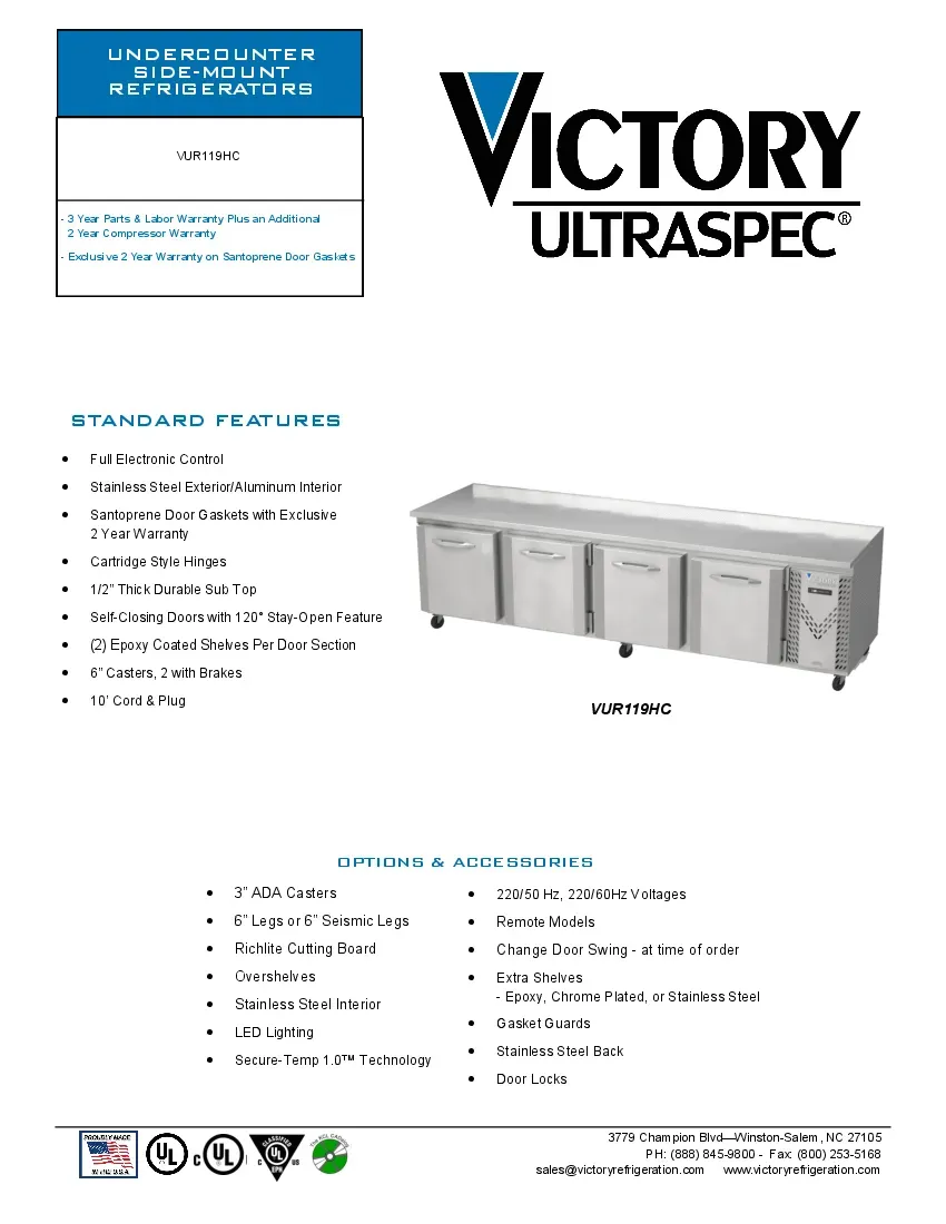victory-refrigeration-vur119hc-refrigerator-undercounter-reach-in-specsheet-260226fk286d.pdf