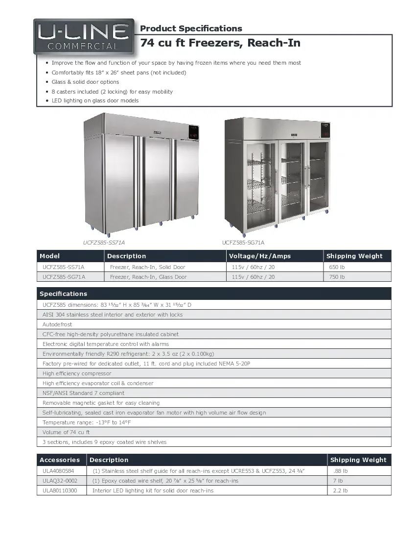 u-line-ucfz585-sg71a-reach-in-freezers-reach-in-refrigerators-specsheet-260226y8d1a4.pdf