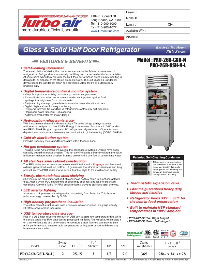 turbo-air-pro-26r-gsh-n-refrigerator-reach-in-specsheet-260226kdusri.pdf
