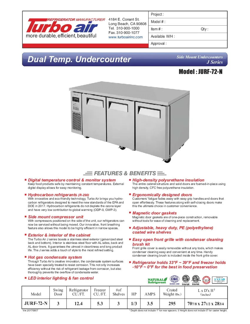 turbo-air-jurf-72-n-refrigerator-freezer-undercounter-reach-in-specsheet-2602265esw1v.pdf